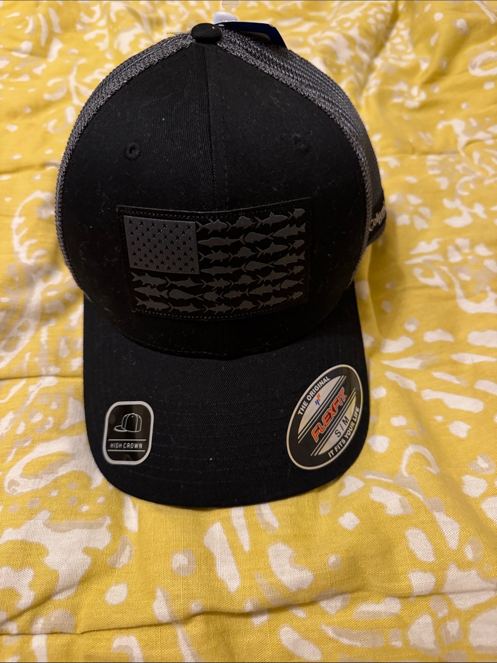 Columbia PFG Black & Gray Mesh Trucker Hat with Fish Flag Patch